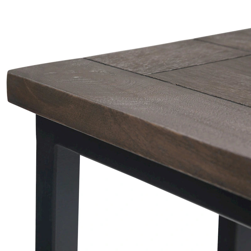 Table d'appoint industrielle en C, finition multiple, avec cadre en métal et plateau en bois de manguier ou en marbre – 1 personne
