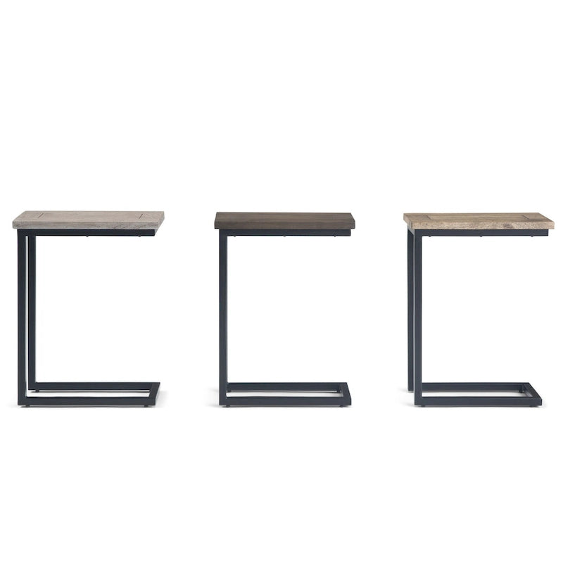 Table d'appoint industrielle en C, finition multiple, avec cadre en métal et plateau en bois de manguier ou en marbre – 1 personne
