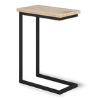 Table d'appoint industrielle en C, finition multiple, avec cadre en métal et plateau en bois de manguier ou en marbre – 1 personne
