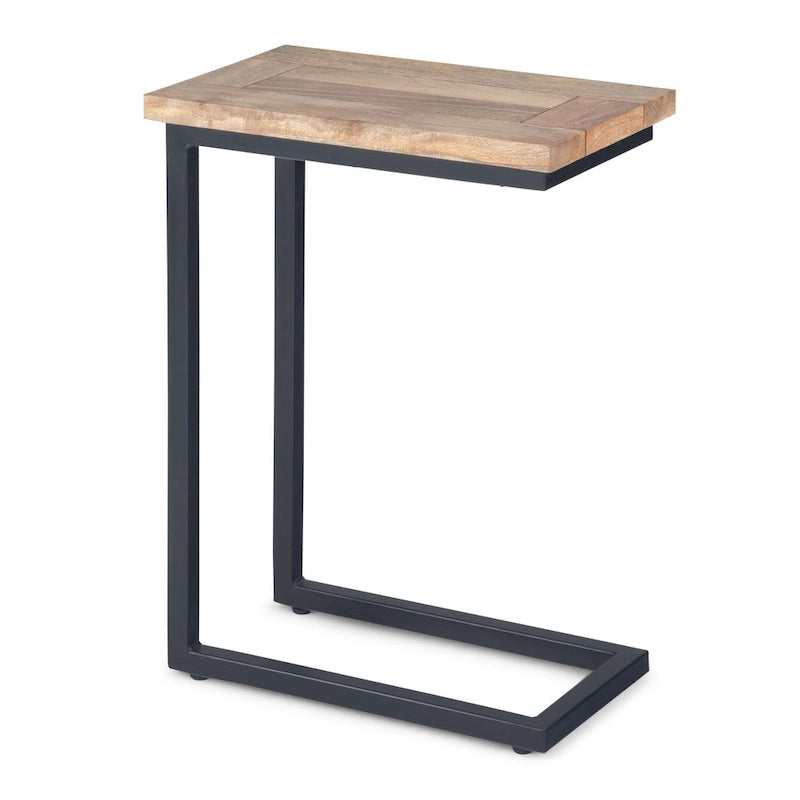 Table d'appoint industrielle en C, finition multiple, avec cadre en métal et plateau en bois de manguier ou en marbre – 1 personne