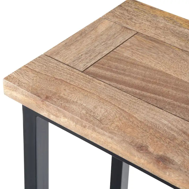 Table d'appoint industrielle en C, finition multiple, avec cadre en métal et plateau en bois de manguier ou en marbre – 1 personne