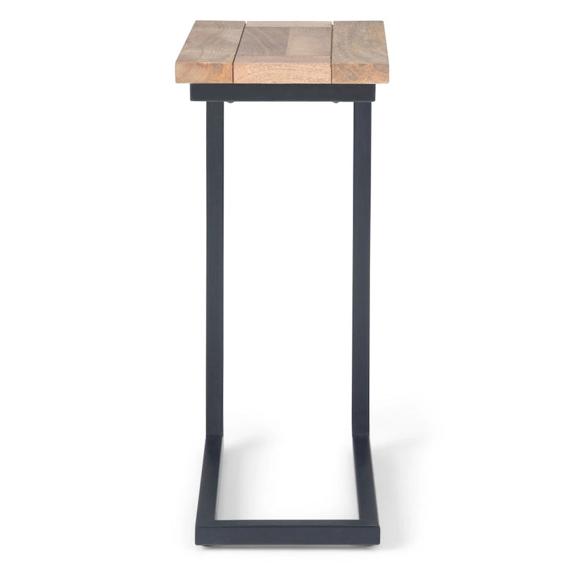 Table d'appoint industrielle en C, finition multiple, avec cadre en métal et plateau en bois de manguier ou en marbre – 1 personne