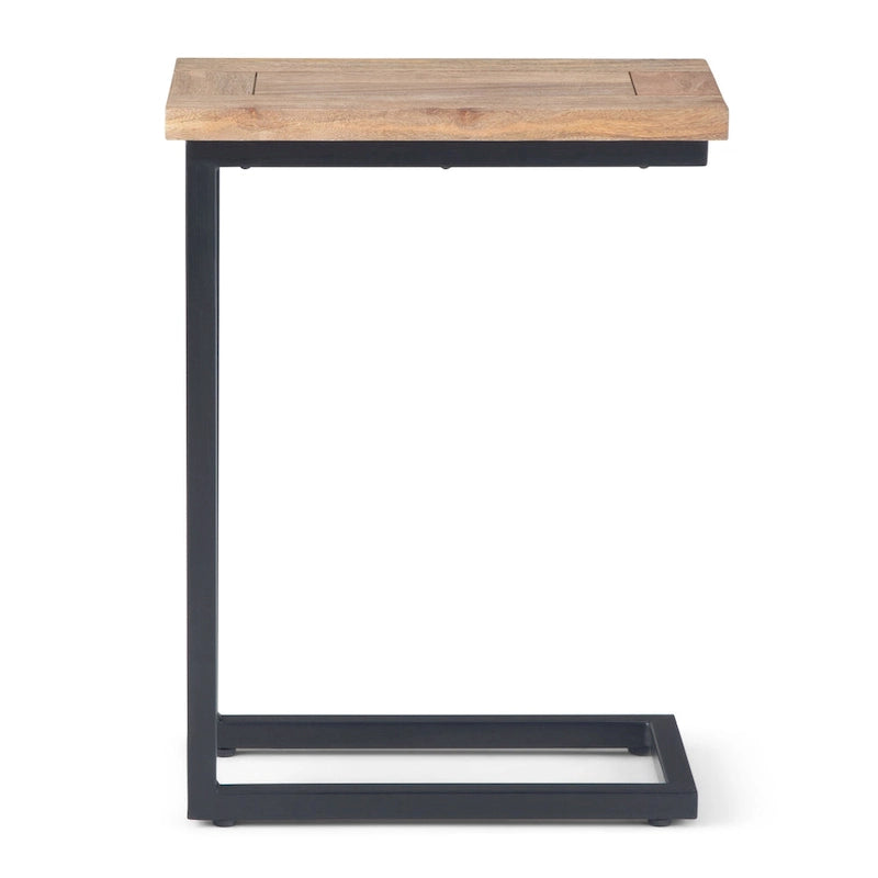 Table d'appoint industrielle en C, finition multiple, avec cadre en métal et plateau en bois de manguier ou en marbre – 1 personne