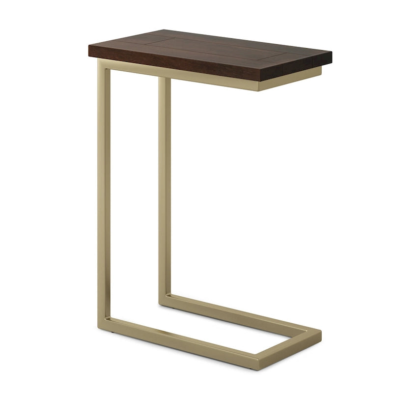 Table d'appoint industrielle en C, finition multiple, avec cadre en métal et plateau en bois de manguier ou en marbre – 1 personne