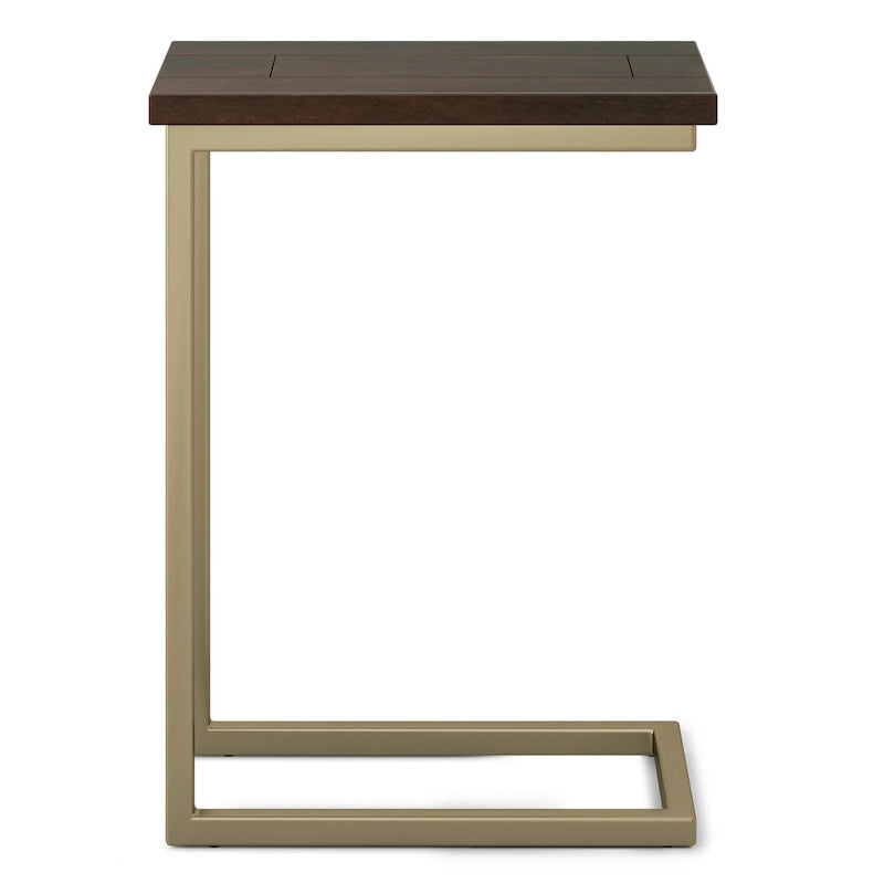 Table d'appoint industrielle en C, finition multiple, avec cadre en métal et plateau en bois de manguier ou en marbre – 1 personne