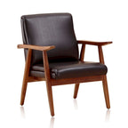 Fauteuil d'appoint style Mid-Century moderne en similicuir noir et blanc avec cadre en bois de hêtre – 1 place