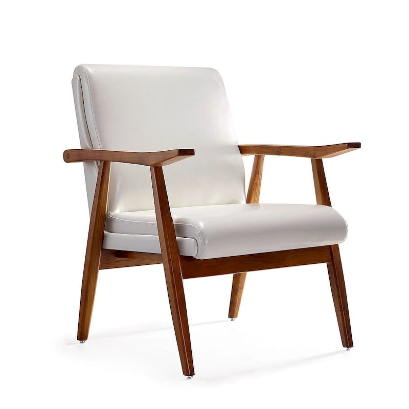 Fauteuil d'appoint style Mid-Century moderne en similicuir noir et blanc avec cadre en bois de hêtre – 1 place