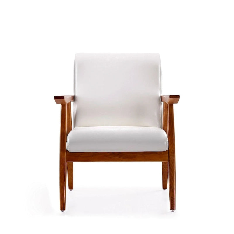 Fauteuil d'appoint style Mid-Century moderne en similicuir noir et blanc avec cadre en bois de hêtre – 1 place