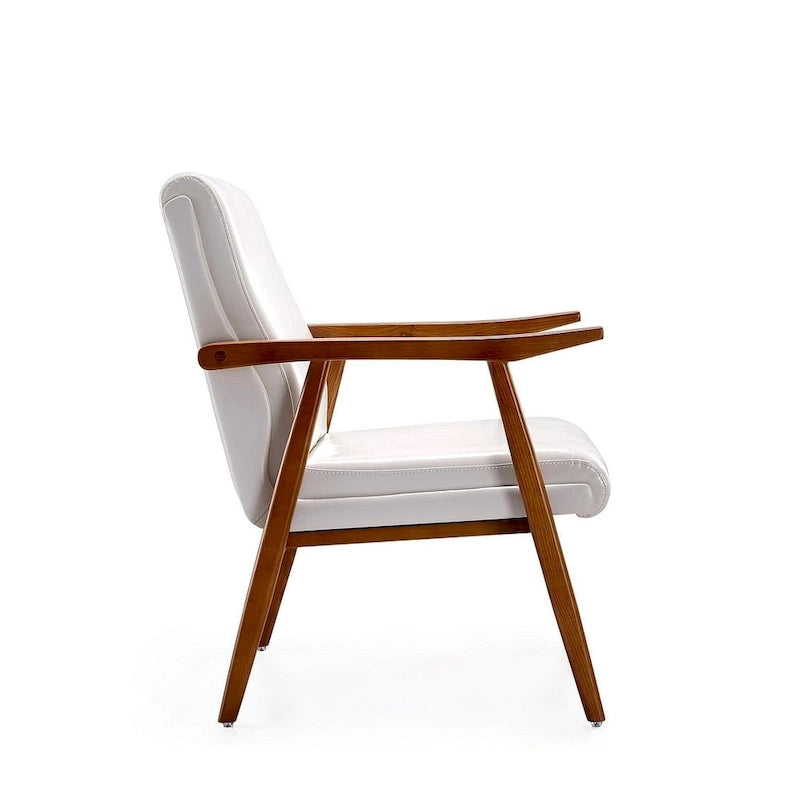 Fauteuil d'appoint style Mid-Century moderne en similicuir noir et blanc avec cadre en bois de hêtre – 1 place