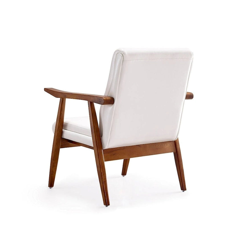 Fauteuil d'appoint style Mid-Century moderne en similicuir noir et blanc avec cadre en bois de hêtre – 1 place