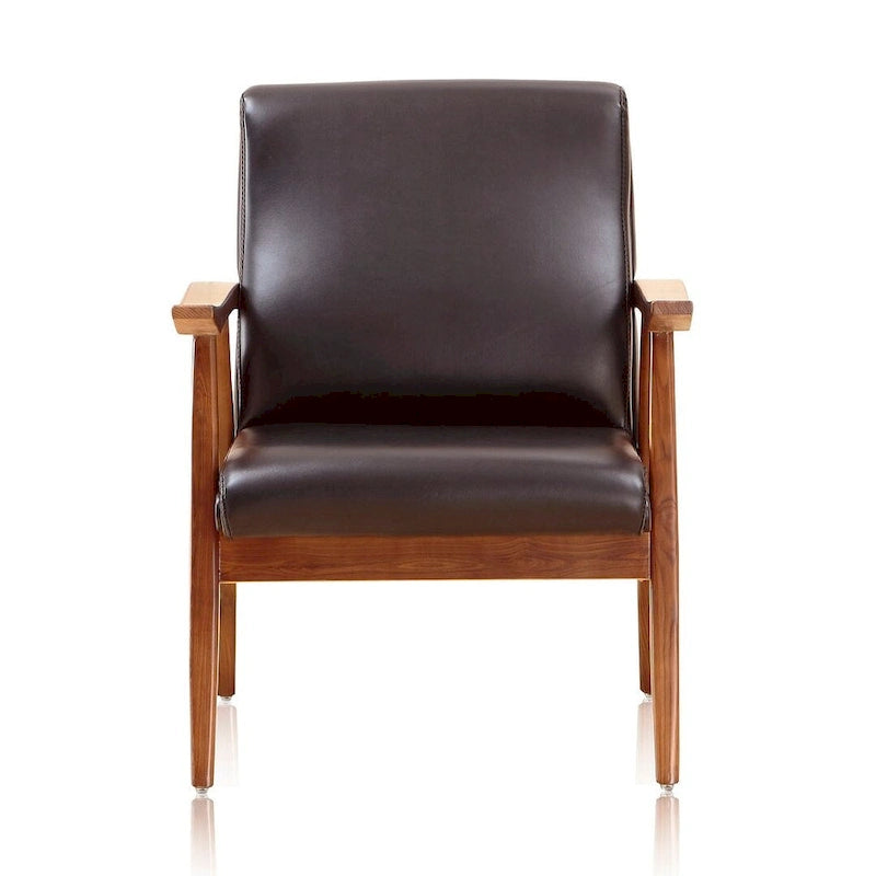 Fauteuil d'appoint style Mid-Century moderne en similicuir noir et blanc avec cadre en bois de hêtre – 1 place