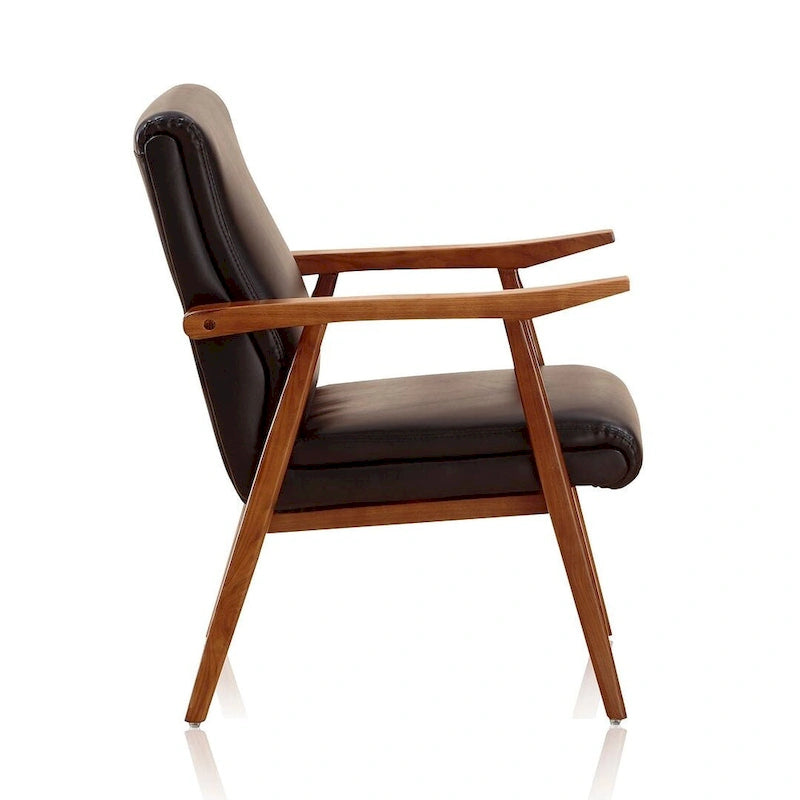 Fauteuil d'appoint style Mid-Century moderne en similicuir noir et blanc avec cadre en bois de hêtre – 1 place