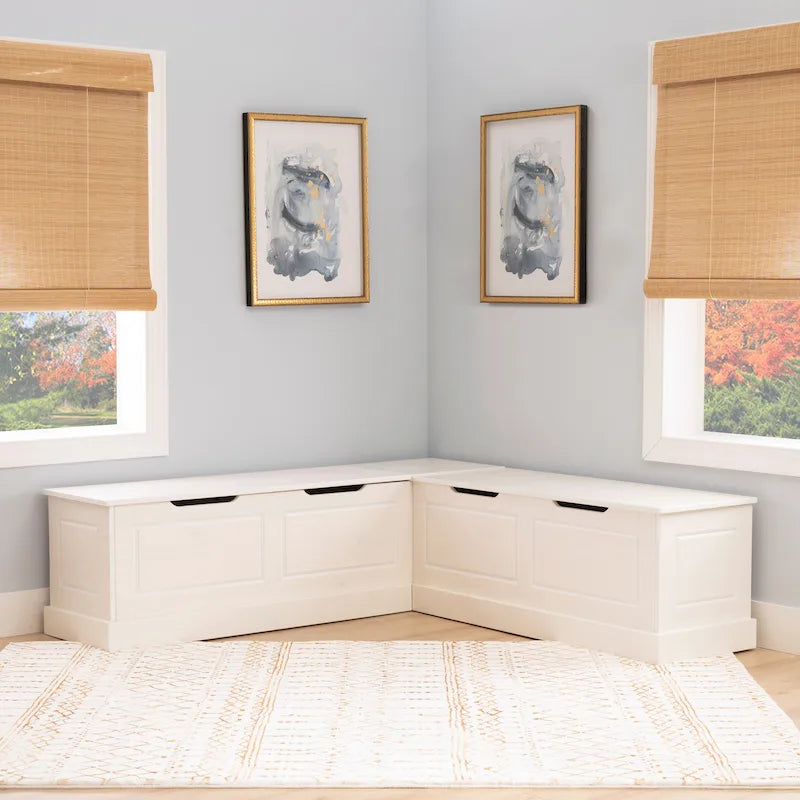 Banc de coin en L sans dossier pour coin-repas, blanc/naturel/non peint/noir, avec rangement supérieur à vérins et charnières à fermeture douce