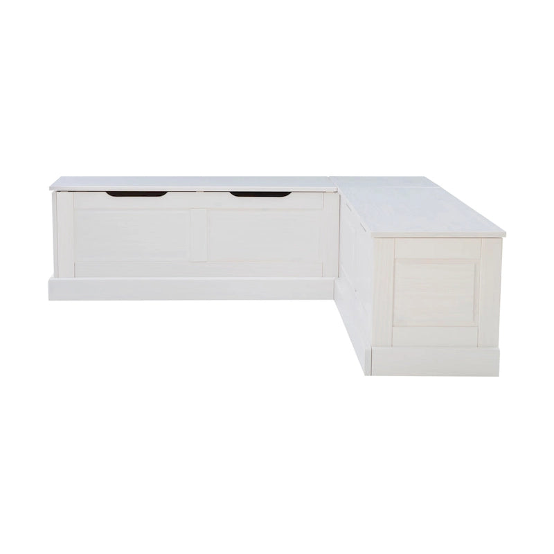 Banc de coin en L sans dossier pour coin-repas, blanc/naturel/non peint/noir, avec rangement supérieur à vérins et charnières à fermeture douce