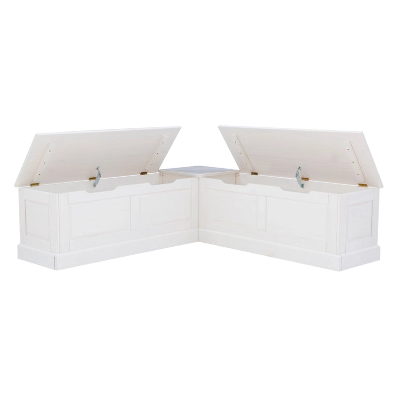 Banc de coin en L sans dossier pour coin-repas, blanc/naturel/non peint/noir, avec rangement supérieur à vérins et charnières à fermeture douce