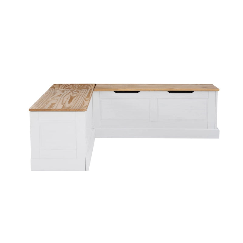 Banc de coin en L sans dossier pour coin-repas, blanc/naturel/non peint/noir, avec rangement supérieur à vérins et charnières à fermeture douce