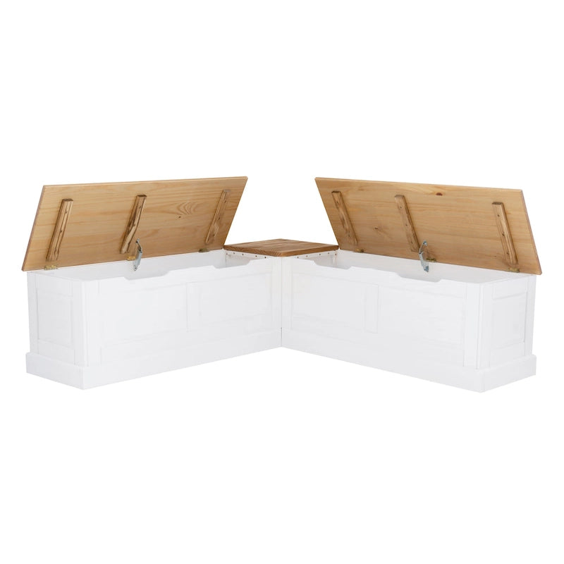 Banc de coin en L sans dossier pour coin-repas, blanc/naturel/non peint/noir, avec rangement supérieur à vérins et charnières à fermeture douce