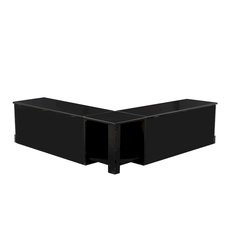 Banc de coin en L sans dossier pour coin-repas, blanc/naturel/non peint/noir, avec rangement supérieur à vérins et charnières à fermeture douce