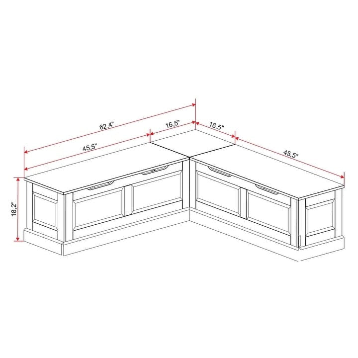 Banc de coin en L sans dossier pour coin-repas, blanc/naturel/non peint/noir, avec rangement supérieur à vérins et charnières à fermeture douce