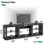 Meuble TV LED 70" en blanc délavé / marbre noir / gris délavé avec étagères en verre trempé et armoire ouverte – Convient aux téléviseurs jusqu'à 75"