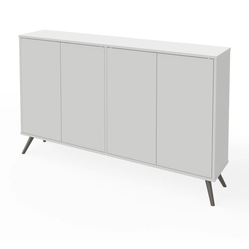Meuble de rangement en mélamine blanc / gris foncé et blanc de 60" avec 4 étagères réglables et pieds en chrome noir
