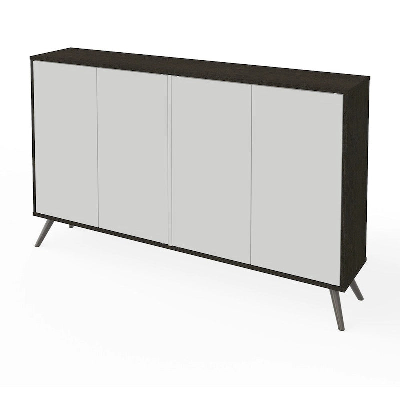 Meuble de rangement en mélamine blanc / gris foncé et blanc de 60" avec 4 étagères réglables et pieds en chrome noir