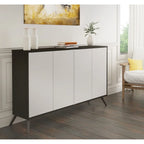 Meuble de rangement en mélamine blanc / gris foncé et blanc de 60" avec 4 étagères réglables et pieds en chrome noir