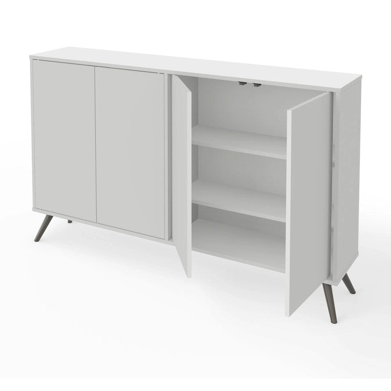 Meuble de rangement en mélamine blanc / gris foncé et blanc de 60" avec 4 étagères réglables et pieds en chrome noir