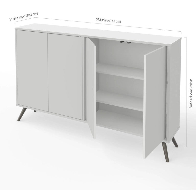 Meuble de rangement en mélamine blanc / gris foncé et blanc de 60" avec 4 étagères réglables et pieds en chrome noir