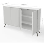 Meuble de rangement en mélamine blanc / gris foncé et blanc de 60" avec 4 étagères réglables et pieds en chrome noir