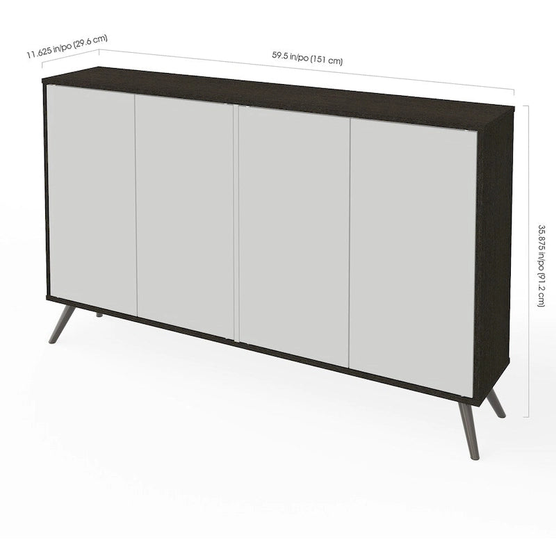 Meuble de rangement en mélamine blanc / gris foncé et blanc de 60" avec 4 étagères réglables et pieds en chrome noir