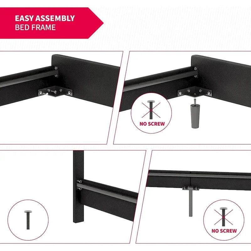 Lit plateforme en PVC gris / noir / blanc avec lumières LED RGB et tête de lit capitonnée – Taille complète / Queen / King