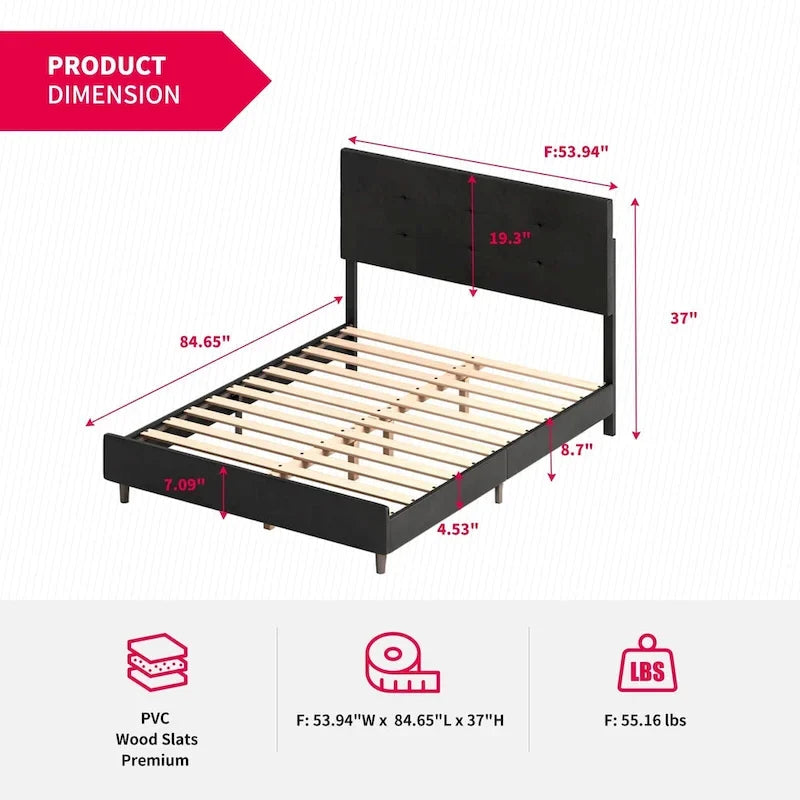 Lit plateforme en PVC gris / noir / blanc avec lumières LED RGB et tête de lit capitonnée – Taille complète / Queen / King