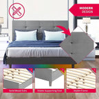 Lit plateforme en PVC gris / noir / blanc avec lumières LED RGB et tête de lit capitonnée – Taille complète / Queen / King