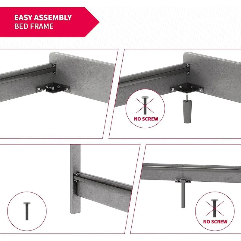 Lit plateforme en PVC gris / noir / blanc avec lumières LED RGB et tête de lit capitonnée – Taille complète / Queen / King