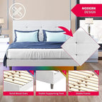 Lit plateforme en PVC gris / noir / blanc avec lumières LED RGB et tête de lit capitonnée – Taille complète / Queen / King