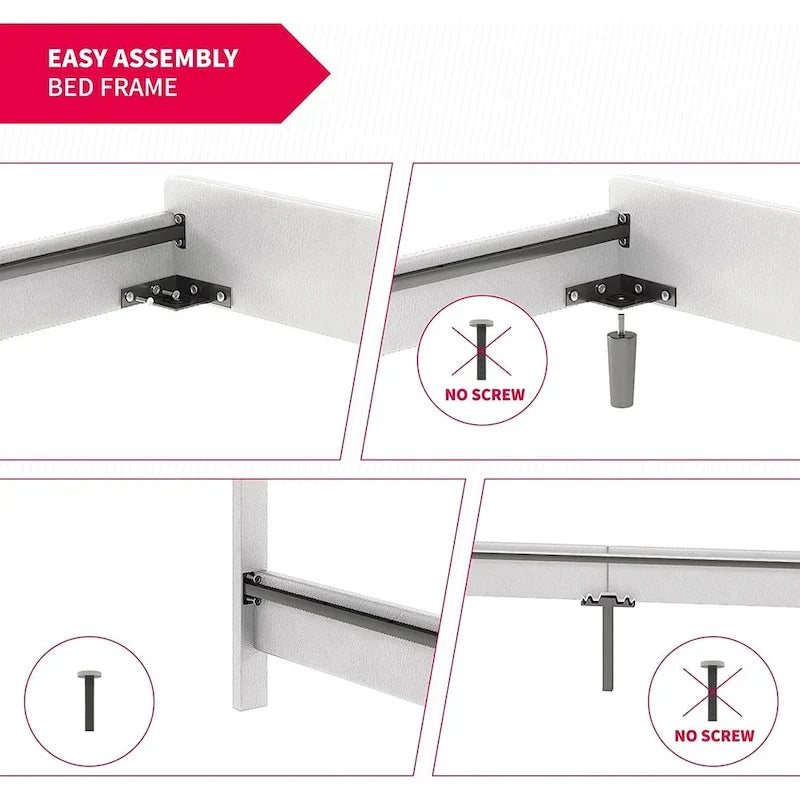 Lit plateforme en PVC gris / noir / blanc avec lumières LED RGB et tête de lit capitonnée – Taille complète / Queen / King