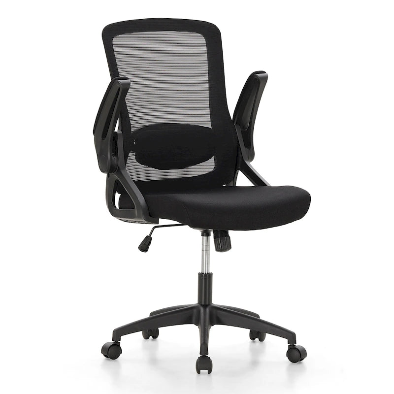 Chaise de bureau ergonomique noire à dossier haut en maille avec rotation à 360°, hauteur réglable et accoudoirs relevables – Avec ou sans appuie-tête – 1 personne