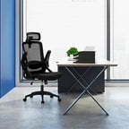 Chaise de bureau ergonomique noire à dossier haut en maille avec rotation à 360°, hauteur réglable et accoudoirs relevables – Avec ou sans appuie-tête – 1 personne