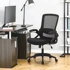 Chaise de bureau ergonomique noire à dossier haut en maille avec rotation à 360°, hauteur réglable et accoudoirs relevables – Avec ou sans appuie-tête – 1 personne