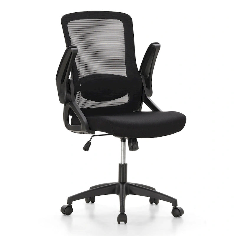 Chaise de bureau ergonomique noire à dossier haut en maille avec rotation à 360°, hauteur réglable et accoudoirs relevables – Avec ou sans appuie-tête – 1 personne