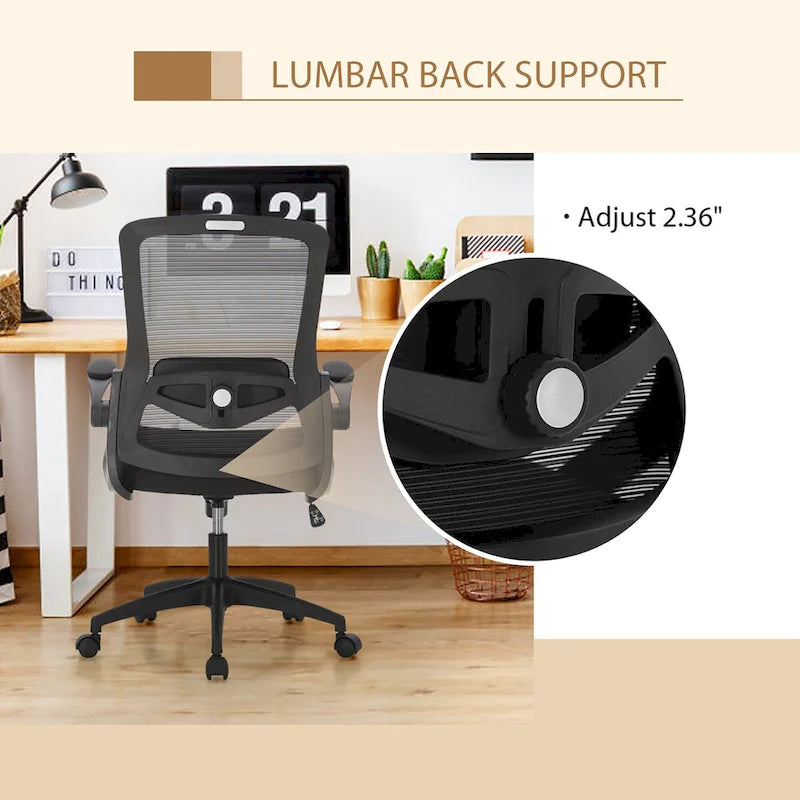 Chaise de bureau ergonomique noire à dossier haut en maille avec rotation à 360°, hauteur réglable et accoudoirs relevables – Avec ou sans appuie-tête – 1 personne
