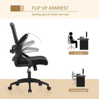 Chaise de bureau ergonomique noire à dossier haut en maille avec rotation à 360°, hauteur réglable et accoudoirs relevables – Avec ou sans appuie-tête – 1 personne
