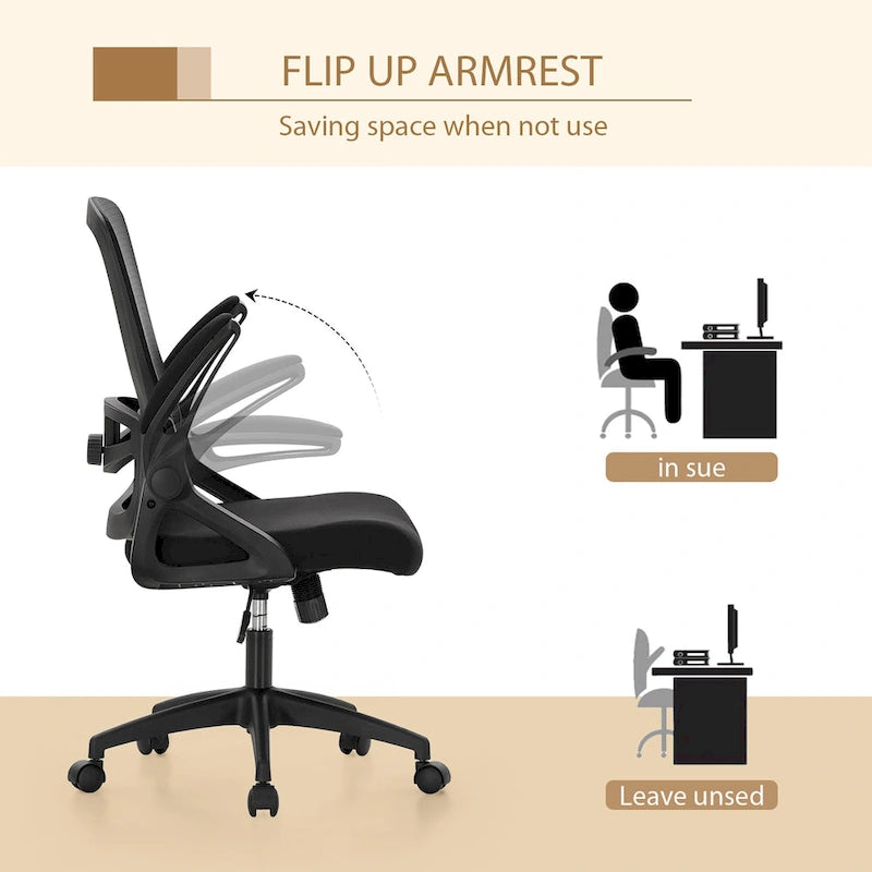 Chaise de bureau ergonomique noire à dossier haut en maille avec rotation à 360°, hauteur réglable et accoudoirs relevables – Avec ou sans appuie-tête – 1 personne
