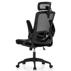 Chaise de bureau ergonomique noire à dossier haut en maille avec rotation à 360°, hauteur réglable et accoudoirs relevables – Avec ou sans appuie-tête – 1 personne