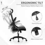 Chaise de bureau ergonomique noire à dossier haut en maille avec rotation à 360°, hauteur réglable et accoudoirs relevables – Avec ou sans appuie-tête – 1 personne