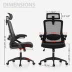 Chaise de bureau ergonomique noire à dossier haut en maille avec rotation à 360°, hauteur réglable et accoudoirs relevables – Avec ou sans appuie-tête – 1 personne