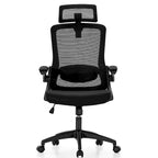 Chaise de bureau ergonomique noire à dossier haut en maille avec rotation à 360°, hauteur réglable et accoudoirs relevables – Avec ou sans appuie-tête – 1 personne