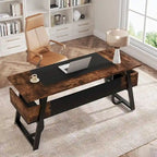 Gris-Noir / Brun-Noir / Brun-Blanc Bureau de direction de 160 cm avec étagères inférieures – 1 personne