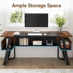 Gris-Noir / Brun-Noir / Brun-Blanc Bureau de direction de 160 cm avec étagères inférieures – 1 personne